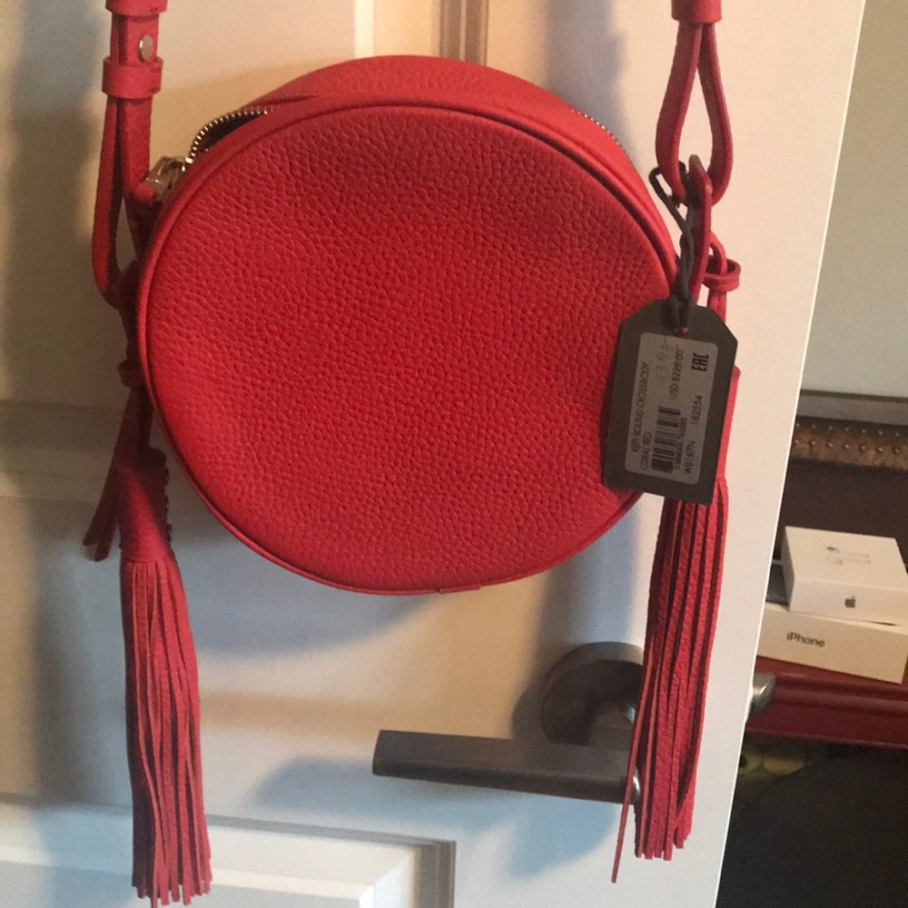 Coral Red ALLSAINTS Keli Round crossbody bag.
